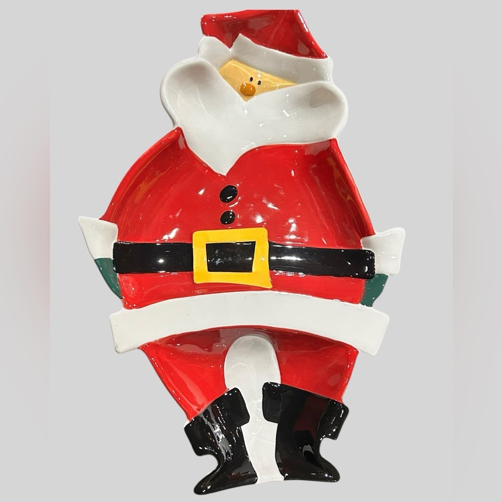 Christmas Ceramic Serving Tray Santa Claus Chips and Dip Holiday Bowl Platter